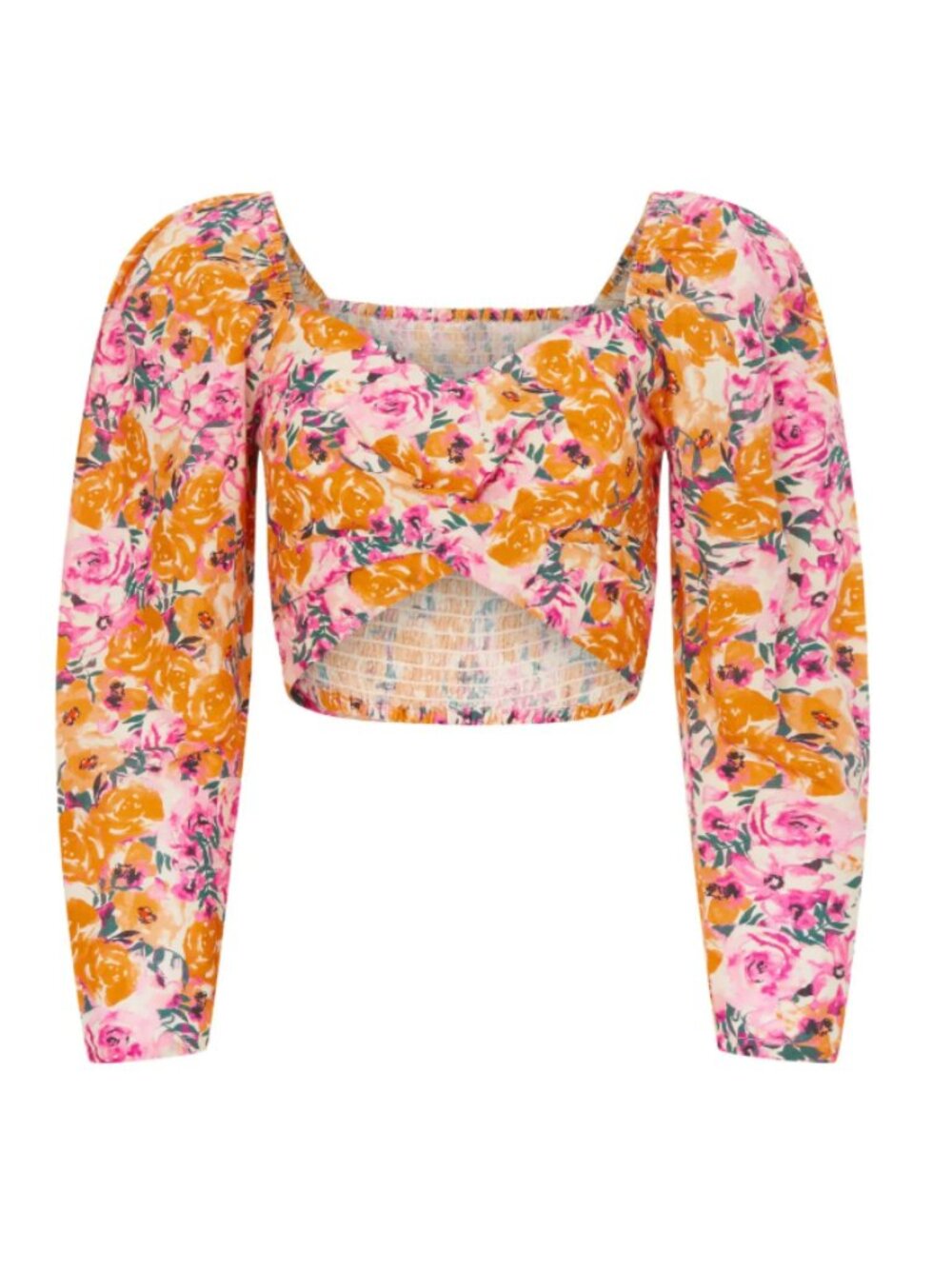 NWT Something Navy Boho Floral Puff Shoulder Crop Top Sz S - Picture 4 of 10